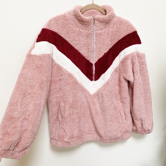Jackets & Blazers - Mauve Sherpa Colorblock Half Zip Pullover